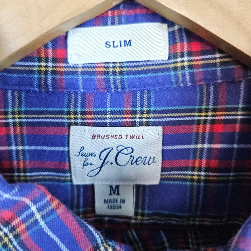 J Crew Men's Blue & Red Plaid Brushed Twill Shirt Size M Slim Fit‎ 100% Cotton